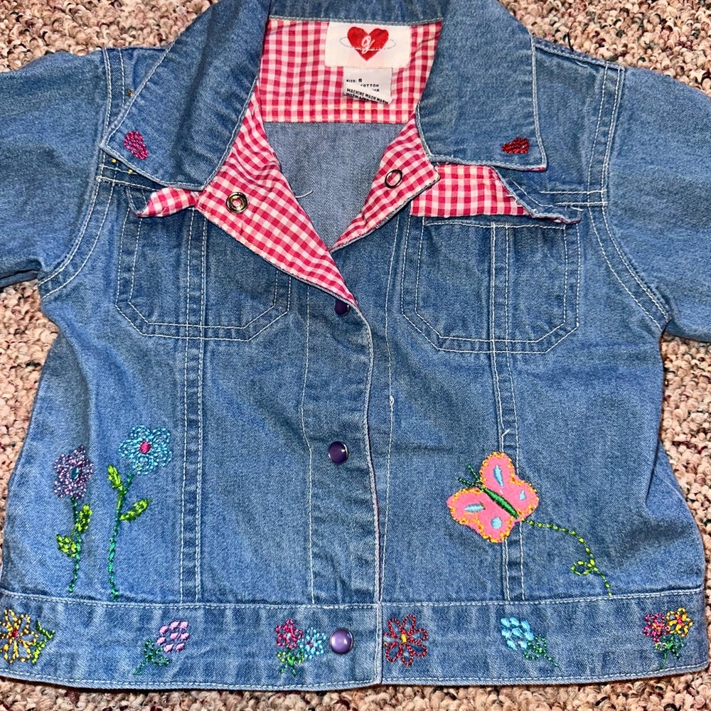 Girls Floral/ Butterfly Jean Jacket Size Small